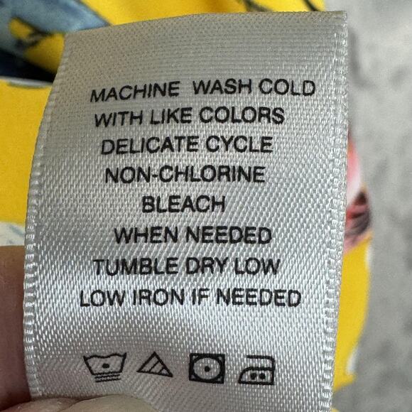 John Mark Blouse Womens Large Yellow Floral Ruffle Bell Sleeve Hi-Low V-Neck - Picture 6 of 10